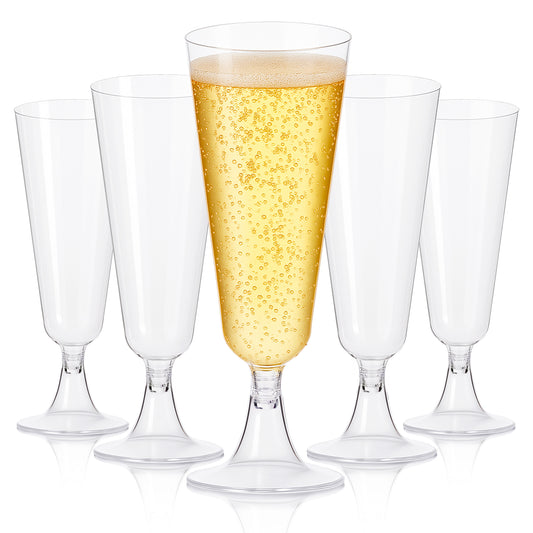 100 Pack Clear Plastic Champagne Flutes, 5 Oz Disposable Champagne Glasses, Unbreakable Acrylic Mimosa Glasses Wedding Cocktail Cups for Engagement Birthday Graduation Party Decorations Supplies
