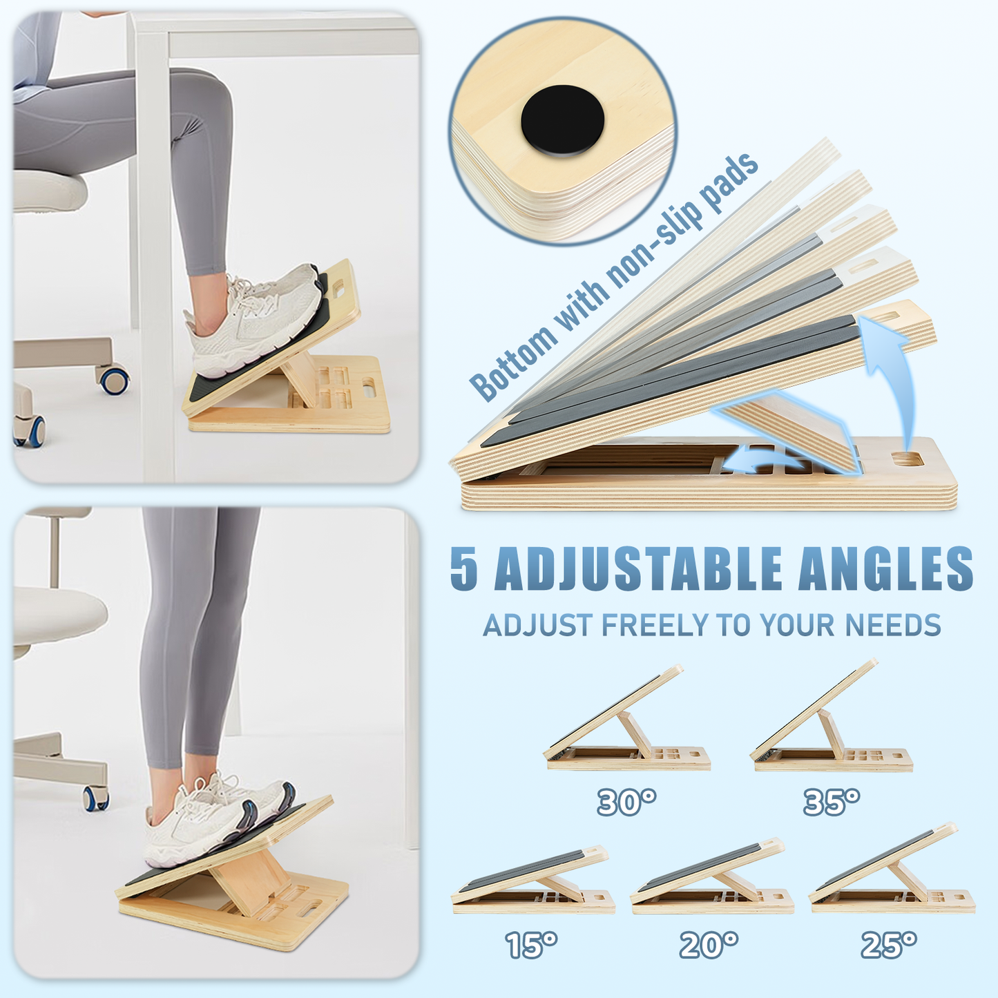 Portable Wooden Slant Board for Calf Stretching Squats Calf Stretcher Pilates Physical Therapy Equipment Adjustable Incline Board for Knees Ankle Heel Feet Leg