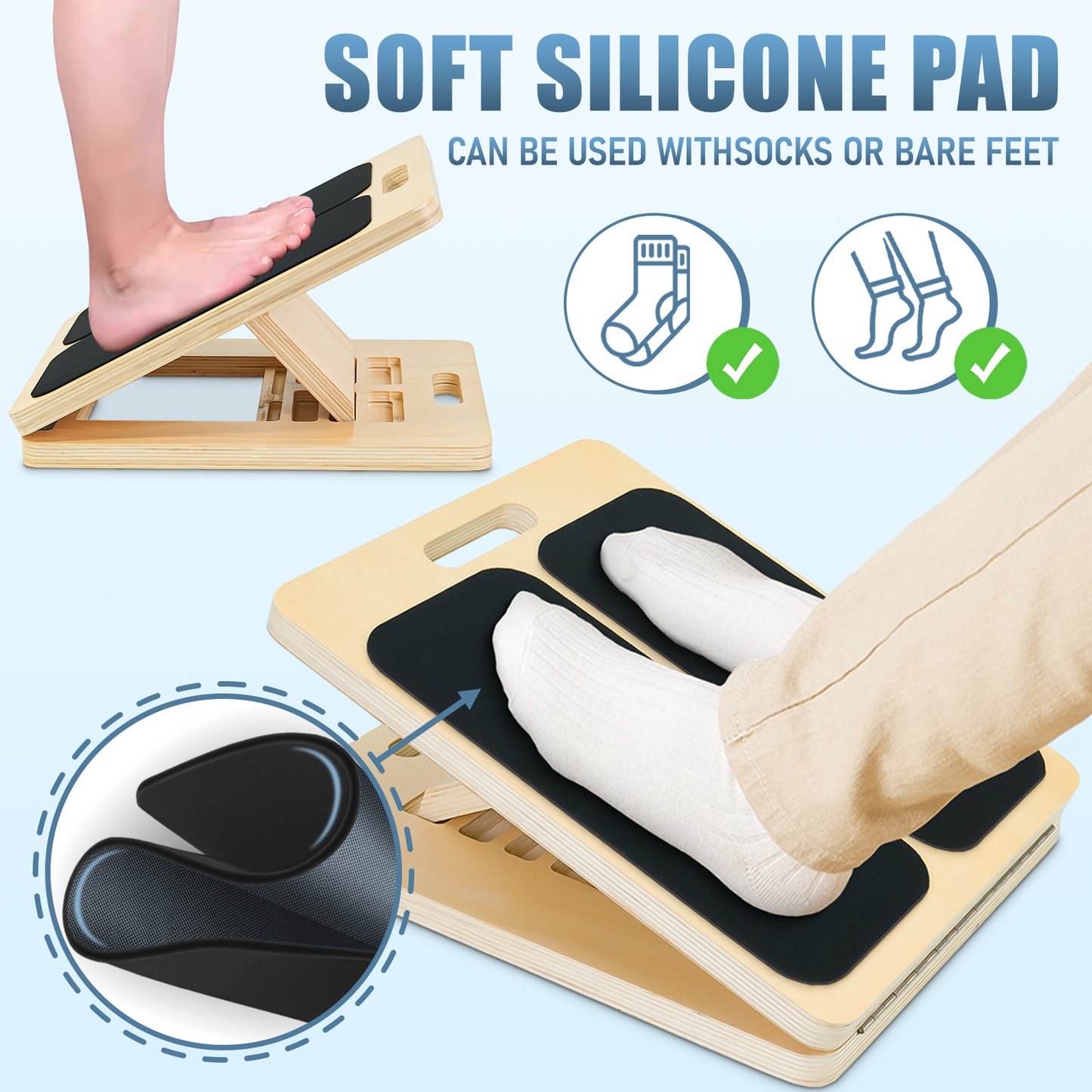 Portable Wooden Slant Board for Calf Stretching Squats Calf Stretcher Pilates Physical Therapy Equipment Adjustable Incline Board for Knees Ankle Heel Feet Leg